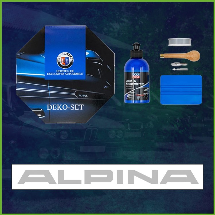 Srebrny zestaw dekoracyjny ALPINA – do przedniego spoilera BMW Serii 3 E46 Sedan i Touring (od 09/2001)