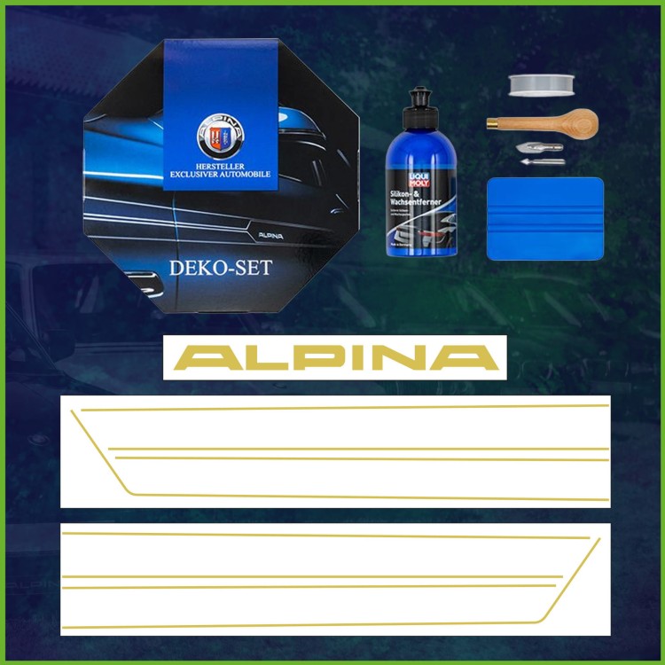 Złoty zestaw dekoracyjny ALPINA – do przedniego spoilera BMW Serii 3 E90/E91 (po LCI)